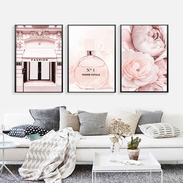 

canvas painting nordic decor pink blush peony flower perfume poster and print wall art picture for living room home decoration
