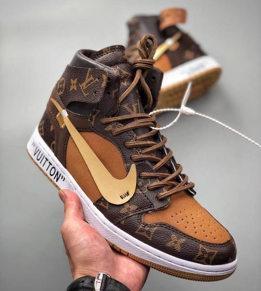 

off whÃ¬te lÃ²uis vuÃ­tton x nÃ­ke air jordÃ¡n 1 retro designers sneakers women men's chicago unc basketball shoes sports shoes, Black