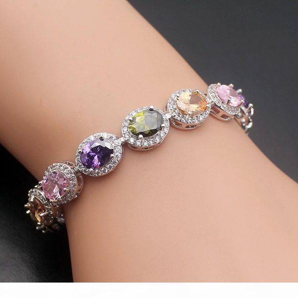 

gemstone handmade amethyst morganite peridot kunzite white z 925 sterling silver links bracelet women ladies hermosa jewelry, Black