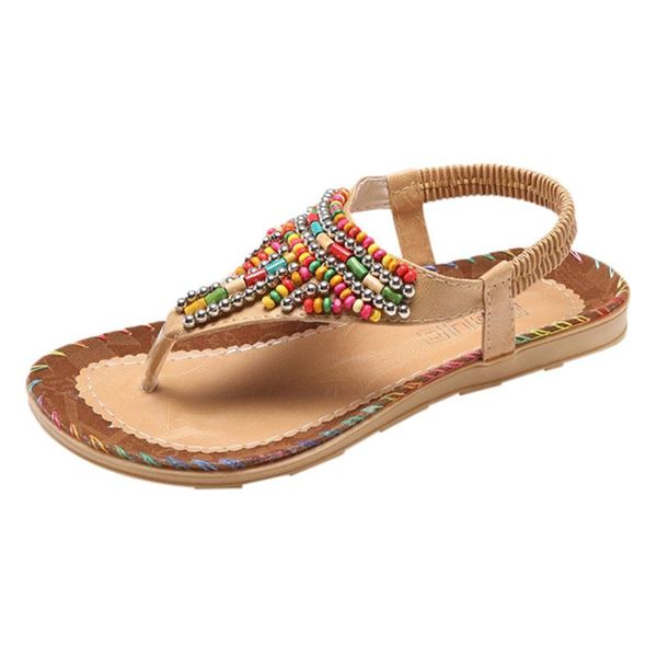 

sagace women sandals flat summer 2020 ladies beaded boho casual shoes casual fashion clip toe no-slip female beach sandals, Black