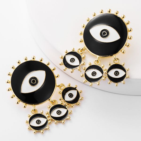 

personalized style creative alloy oil dripping multilayer round eye earrings women's alternative earring, Golden