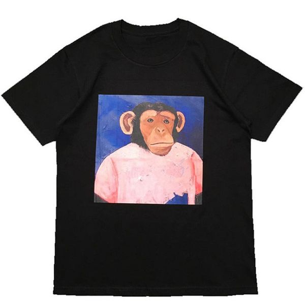 

street fashion mens t shirt 20ss summer monkey pattern polos short sleeve t shirts men women couples stylist hip hop tee, White;black