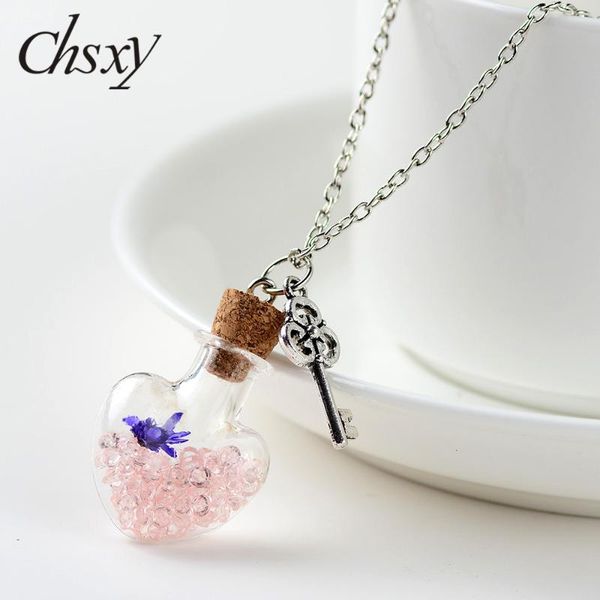 

chsxy bohemian dried flower heart shaped glass bottle necklace diy craft openable cork pendant sweater chain necklace idea gift, Silver
