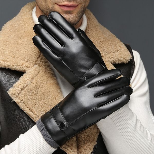 

hhnmd men's leather gloves warm glovesbicycle gloveswinter plus velvet thickened anti-slip windproof touch screen special warm gloves f, Black
