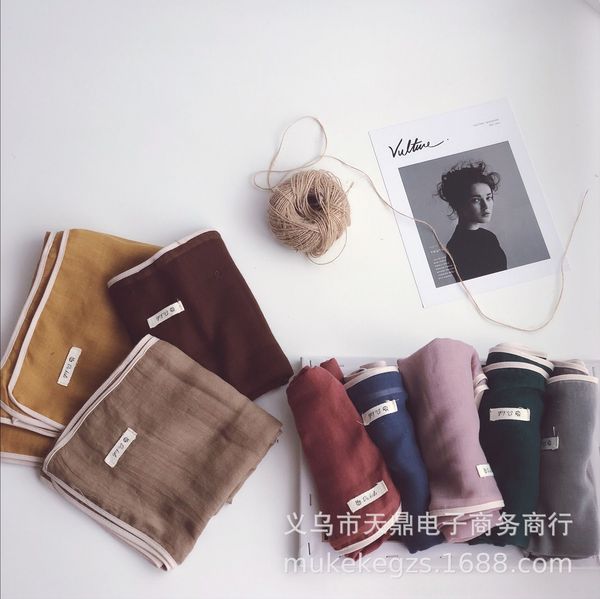 

ins детского всех соответствующий мешка края сплошного цвета ткань этикетка шелк для мальчиков и девочек ребенка шарф шарф scarfscarf, Red;brown