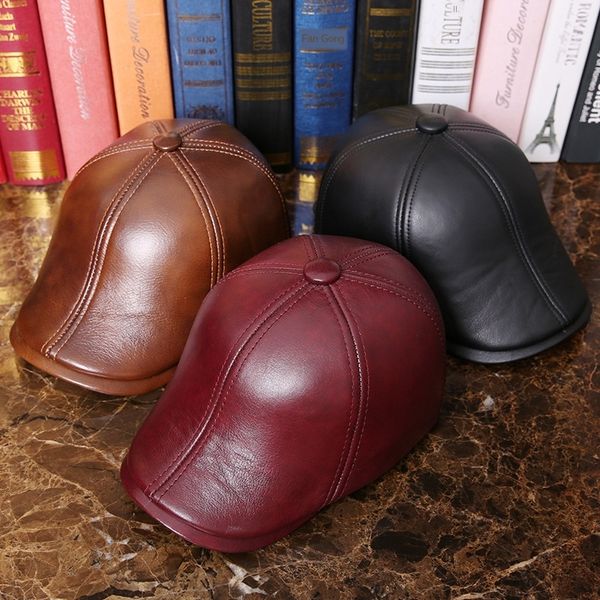

k4gol haining leather hat season warm beret cap cap middle-aged and elderly men's leather duck tongue hat warm and velvet ear protectio, Blue;gray