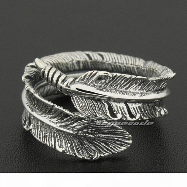 

size adjustable 925 sterling silver feather mens rocker ring 8s012a us 7.5~10.5 ing, Golden;silver
