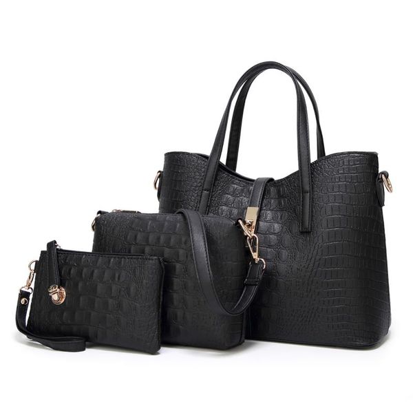 

pu leather womens purse fashion crocodile pattern handle bags female shoulder bag composite bag 3pcs carrying set