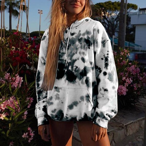 

hoodies women fashion tie dye print sweatshirt women pockets long sleeve autumn winter clothes streetwear harajuku hoodie, Black
