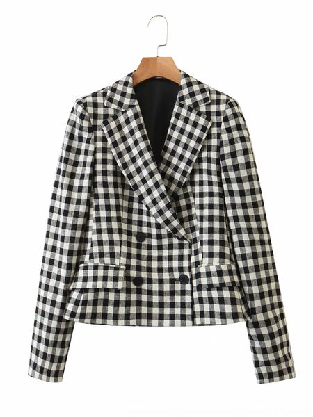 

cqb-f347 women's new black and white plaid short suit cqb-f347 women's new black and coat white plaid short suit coat, White;black