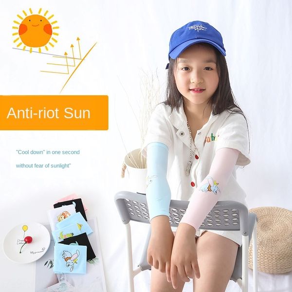 

children's thin breathable silk uv protection arm cartoon ice ice sleeve cute baby sun protection sleeve, Black