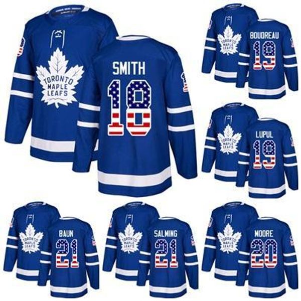 

custom 18 ben smith joffrey lupul bruce boudreau dominic moore bobby baun borje salming usa flag toronto maple leafs hockey jersey, Black;red