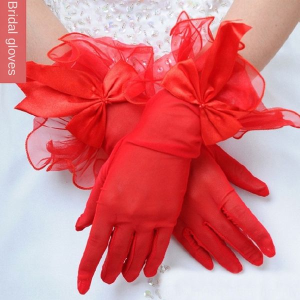 

new bride red lace short pointed red bridal lace and gloves wedding gloves