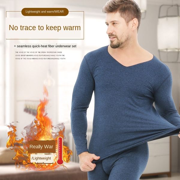 

haqzo men's seamless thermal underwear set v-neck warm clothes underwear and autumn clothes autumn pants 37 degrees constant temperatur, Black;brown