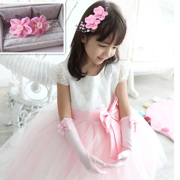 

korean children's hair accessories classic cute flower headdress comb color beads fabric hair comb bride's headdress, Slivery;white