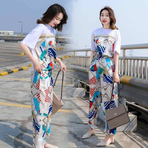 

awcgx 2020 new women's summer fashion fairy two-piece suit western style french minority age-reducing chiffon wide national wide leg pa, Gray