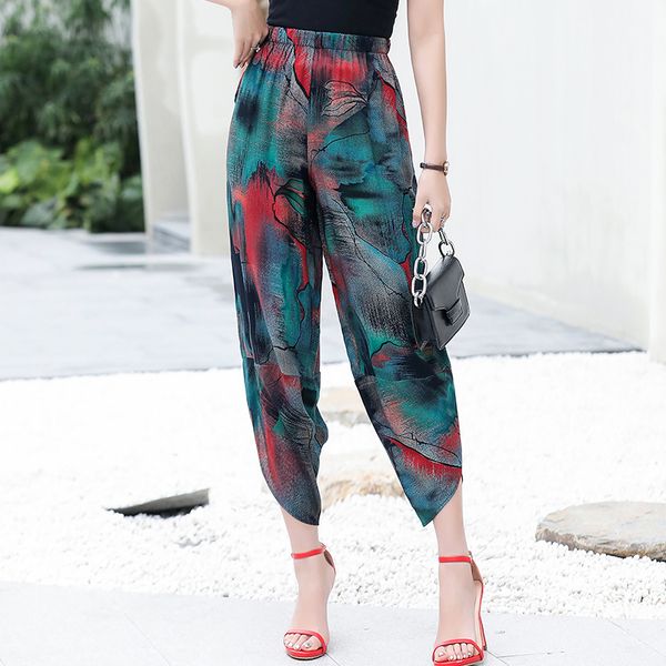 

2020 summer women harem pants loose plus size 4xl plaid pants women casual ankle-length print trousers female high waist, Black;white