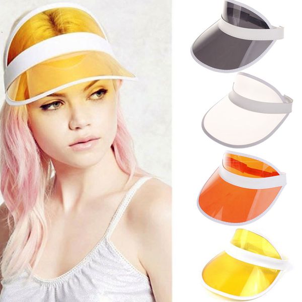 

summer neon sun visor hat for golf sport tennis headband cap 10colors casual sun hat transparent elastic girls sunscreen cap ooa8196, Yellow