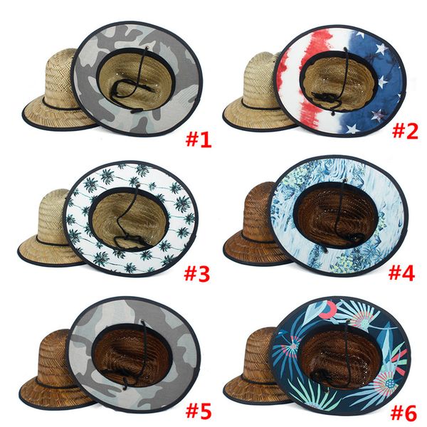 

100% straw women men lifeguard summer handmade weave jazz beach sun outdoor bamboo panama hat size 58cm y200716, Blue;gray