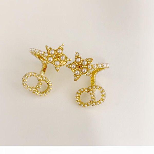 

r new personality pearl star alphabet letter fashion designer earrings luxury designer jewelry women earrings, Golden