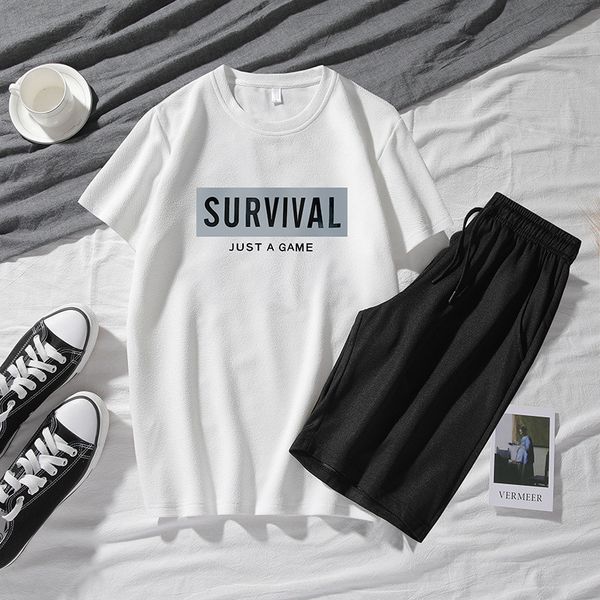 

men sweat suit casual suit men short-sleeved t-shirt summer fashion casual sportswear two-piece set, Gray