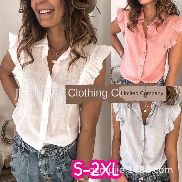 

2020 summer new women's casual solid color lapel loose 2020 summer new women's casual solid color shirt lapel loose shirt, White