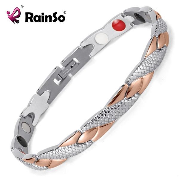 

rainso stainless steel magnetic bracelets & bangles healing bio charm bracelets for women rose gold polished osb-692srgfir sh190727, Golden;silver