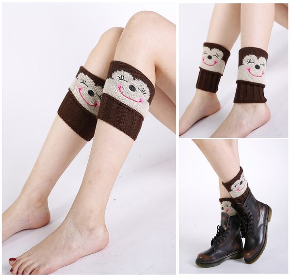 

season new knitted socks women's short flip embroidery socks wool wool smiling face monkey warm foot cover tie cover, Pink;yellow