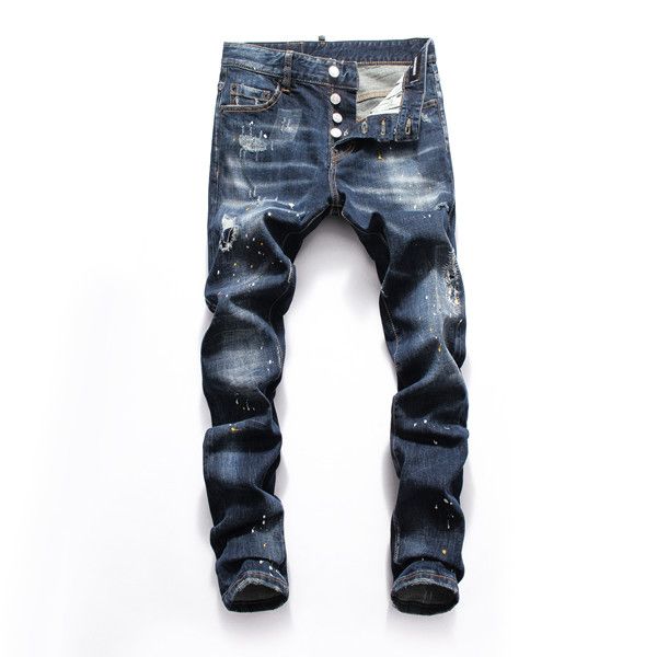 

luxury menswear designer jeans long style all-match fashion blue shabby pencil pants 8 style bicycle motorcycle jogger jea