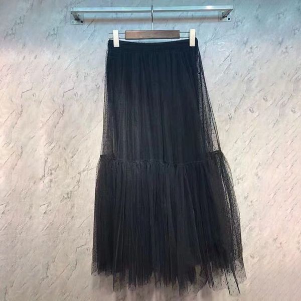 

ewq] 2020 spring autumn new pattern high waist solid patchwork mesh loose korea style ball gown skirt women ah27701, Black