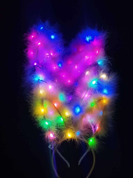 orecchie di piume 14 luci bagliore capodanno natale peluche fascia per capelli copricapo luci a LED vendere carino stallo mercato notturno Led Rave Toy