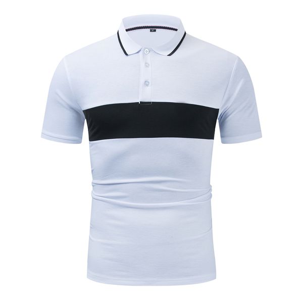 

men's polos 2021 summer contrast color shirt men fashion patchwork short sleeve 100% cotton smart casual shirt,614, White;black