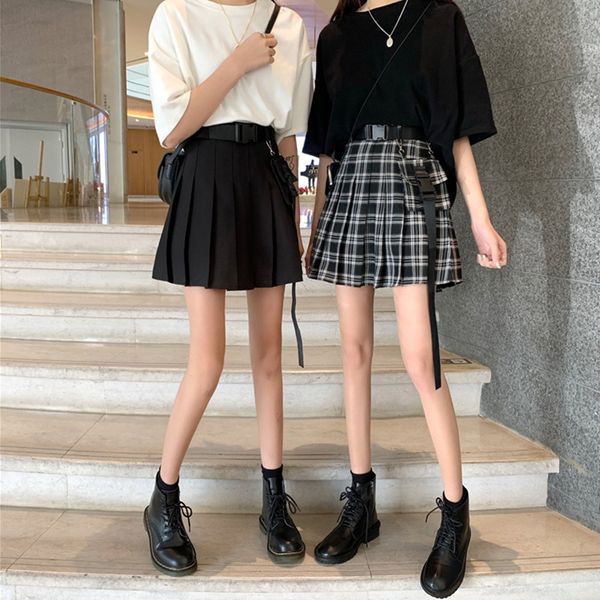 

pleated a- line plaid women's high waist 2020 summer new skirt slimming bm style plaid skirt a- line dress, Black