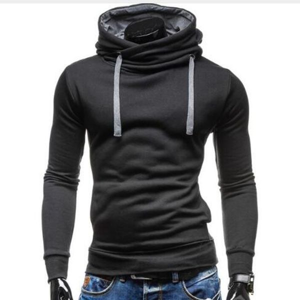 

fashion hoodies men sudaderas hombre hip hop mens solid color turtleneck pullover hoodie sweatshirt slim fit men hoody with plus size, Black