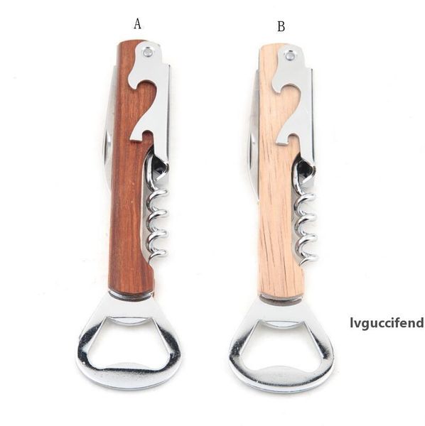 

wood handle wine opener stainless steel hand-held deluxe bottle opener corkscrew double hinge waiters wine bottle opener lx6394
