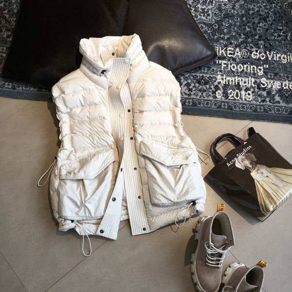 

winter braided strip tooling wind elastic down jacket vest adjustment cuff stand collar profile down jacket women's vest vest, Black