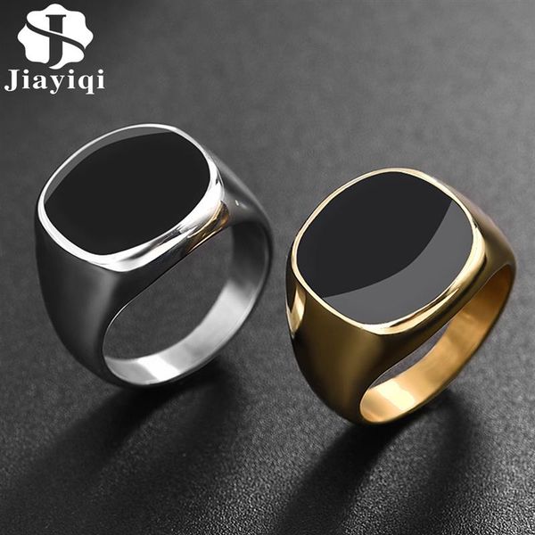

jiayiqi men's ring punk rock smooth 316l stainless steel signet ring for men hip hop party jewelry wholesale male wedding anel, Golden;silver