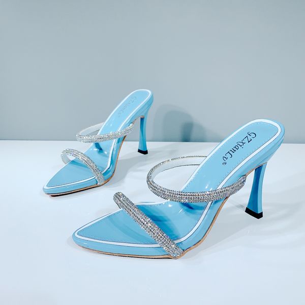 

elegant women sandals slippers pointed open toe slides mules shoes hollow sandals narrow band party wedding high heels pumps, Black