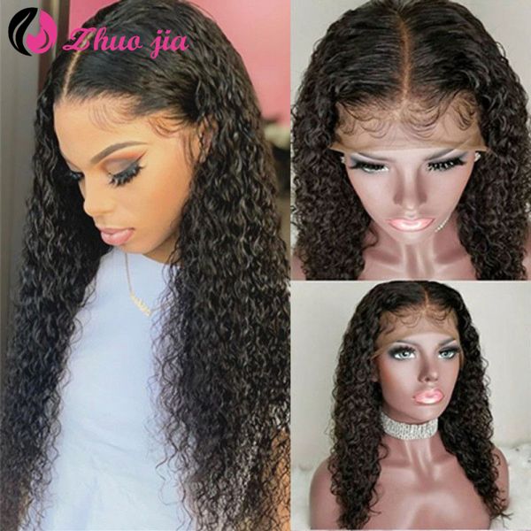 

ZHUOJIA Kinky Curly Wigs 13x6 Lace Frontal Wig Malaysian Human Hair Curly Wigs 250% Density Remy Hair Pre-Plucked Lace Front Wig, Dark brown