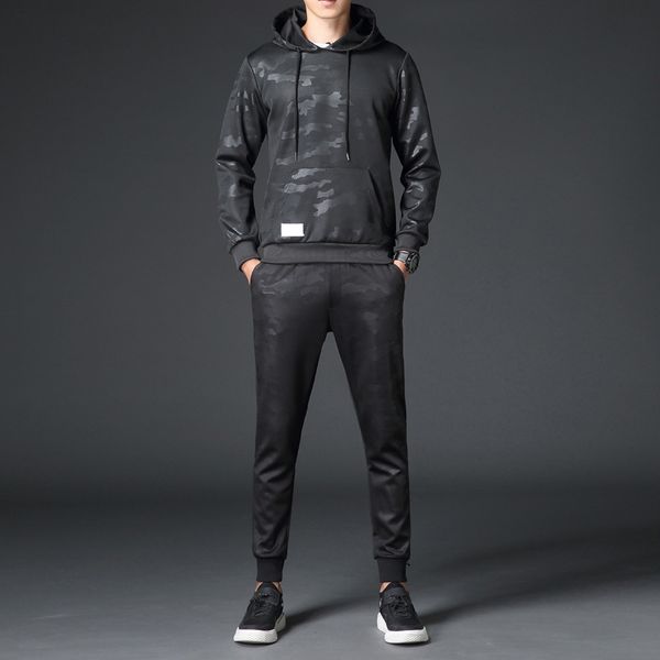 

sports suits men black set brand fitness suits autumn men set long sleeve camouflage hoodies+pants gyms running sportswear suit, Gray