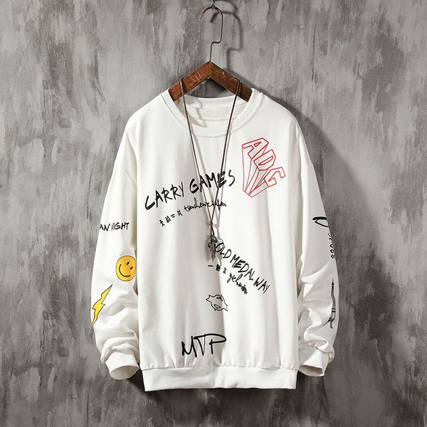 

мужской streetwear crewneck толстовка мужчина ручной росписи harajuku 2020 осень сыпучей повседневная hoodie мужская толстовка, Black