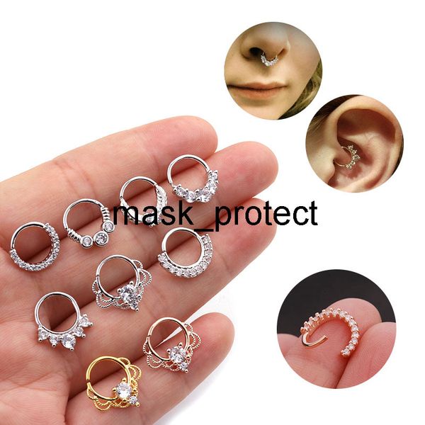 

puncture micro-inlaid zircon round studs ear screen nose ring, Silver