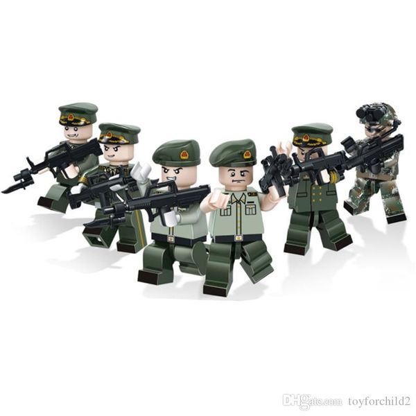 

6 pcs lot land tiger special force military action figure toy with weapon building blocks brick for boy