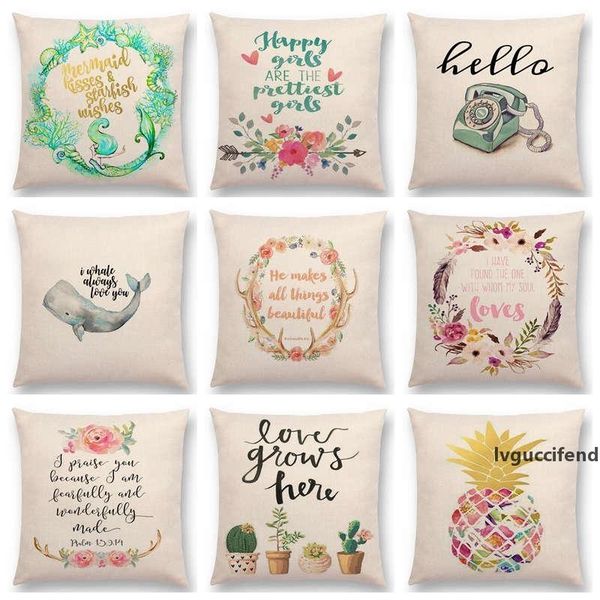 

new design flowers garland decorative letter brave confidence love hope forceful warm words cushion cover pillow case christmas