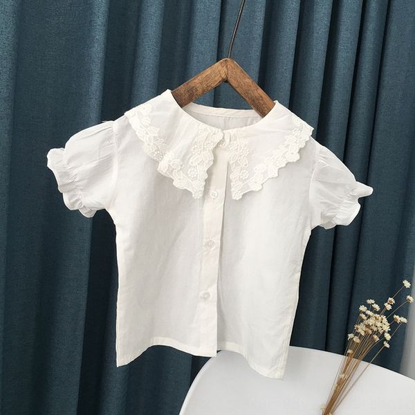 

2020 korean new style girl baby lace collar short sleeve lace shirt shirt, White;black