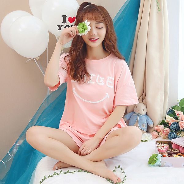 

2019 summer pajamas women's suit student sports two-piece set milk silk milk silk clothing home clothes home clothes 150g, Blue;red