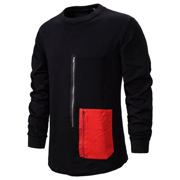 

mens black zipper pullover tshirts men autumn winter pockets patchwork long sleeve oversize tees man cool street, White;black