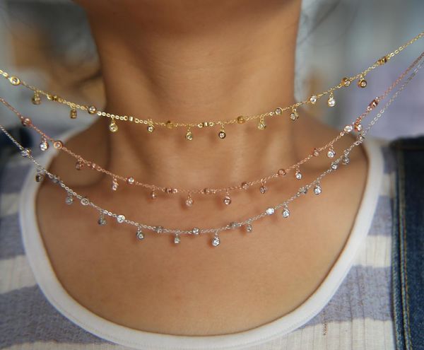 

fashion jewelry 2018 luxury cz drip drop charm chocker cz station 925 sterling slver ladies jewelry short necklace t200113, Silver