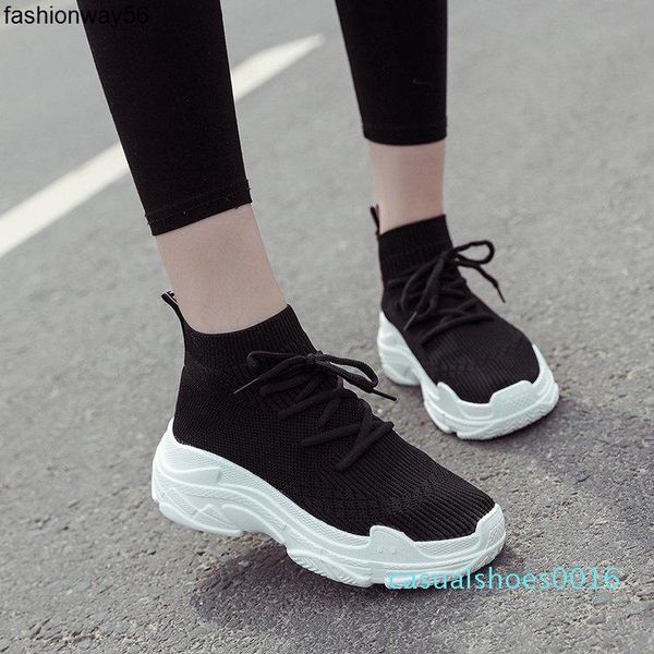 

sneakers fire exceed elastic force ins delicate2019 fly fabric socks the bottom thick sponge high help shoe run shoes woman c16, Black