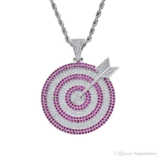 

hip hop ice out zircon dart and target pendant necklace bull's-eye full cz paved e-coated jewelry, Silver